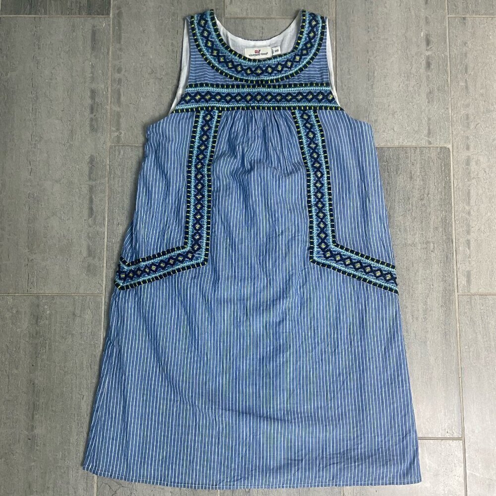 Vineyard Vines Blue Embroidered Sleeveless Cotton Mini Shift Dress Blue XXS/00
